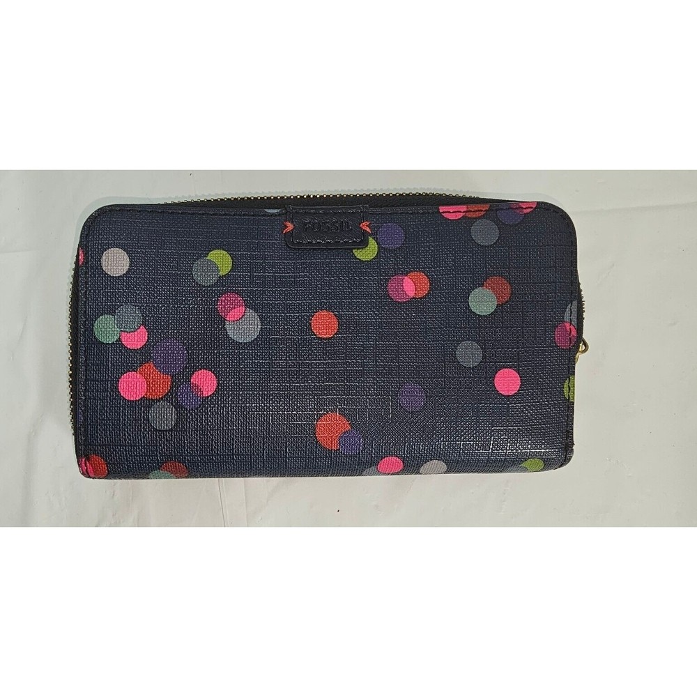 Fossil Emma Tab Clutch Wallet Bavy With Polka Dot… - image 1